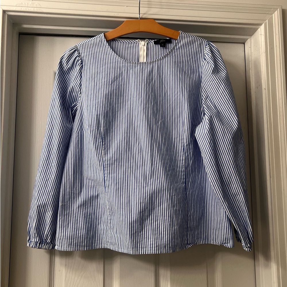 J Crew Blue and White Striped Long Sleeve Blouse 
Sz 12